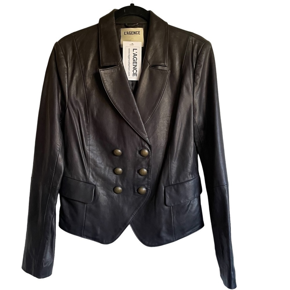 L’AGENCE Lamb Leather Double Breasted Blazer Size 8 NWT
